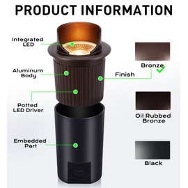 [6 Pack] CLOUDY BAY 9W Well Lights Landscape LED In Ground Outdoor,Shielded Top,Low Voltage 12-24V AC/DC,Waterproof Aluminum Uplights,2700K/3000K/3500K/4000K/5000K,Bronze