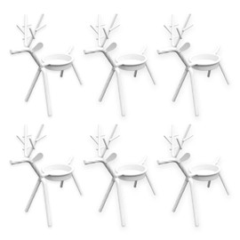 Christmas Home Decor - Holiday Reindeer White Metal Tea Light Candle Holder Table Decorations and Centerpieces, Set of 6