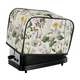 DJYQBFA Floral Toaster Cover 4 Slice Wide Slot Bread Maker Cover, Flower Leaf Toaster Dust and Fingerprint Protection, Washable Bread Machine Cover Kitchen Appliance Cover