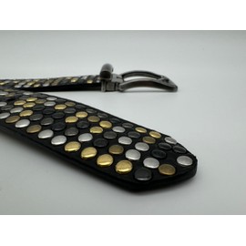 PASSIONE Belt H 35 mm - Genuine Leather Colour Black - Rivets - Mixed Rivets - Ratchet Buckle - Can Be Shortened - Made in Italy, black