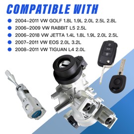 1K0905851 Ignition Switch Lock Cylinder w/Keys (48-Chip 433 Frequency) Compatible with 2006-2018 VW Jetta| 2004-2011 VW Golf |2008-2011 VW TIGUAN Replace 1K0905851B 1K0905865A 1K0905865