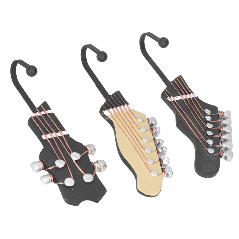 3pcs Wall Hooks Decorative 25kg Load Guitar Shape Environmental Resin