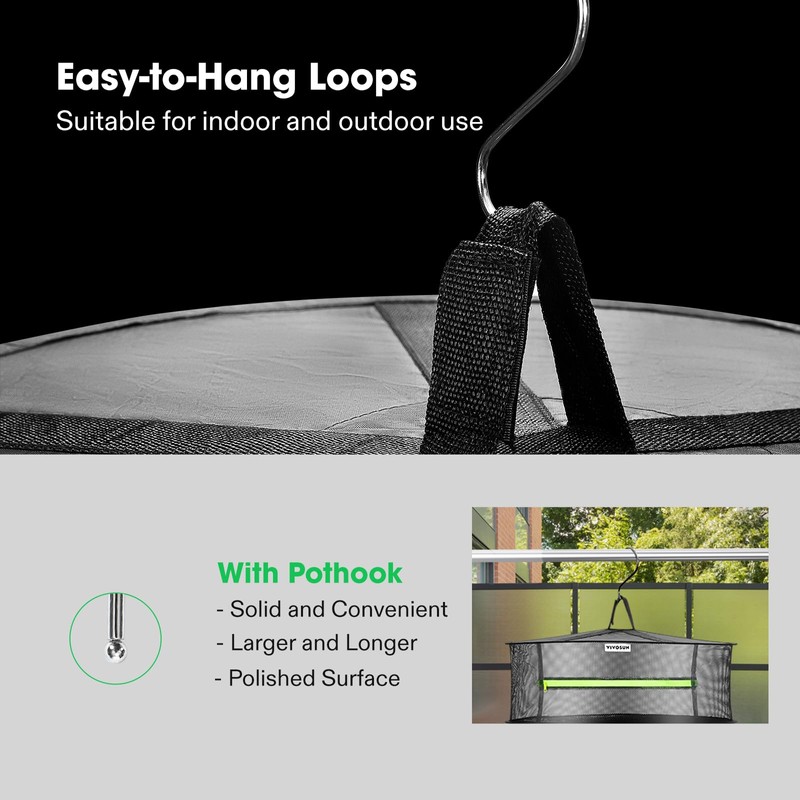 VIVOSUN 8-Layer Mesh Drying Rack Hanging Design with Green Zippers