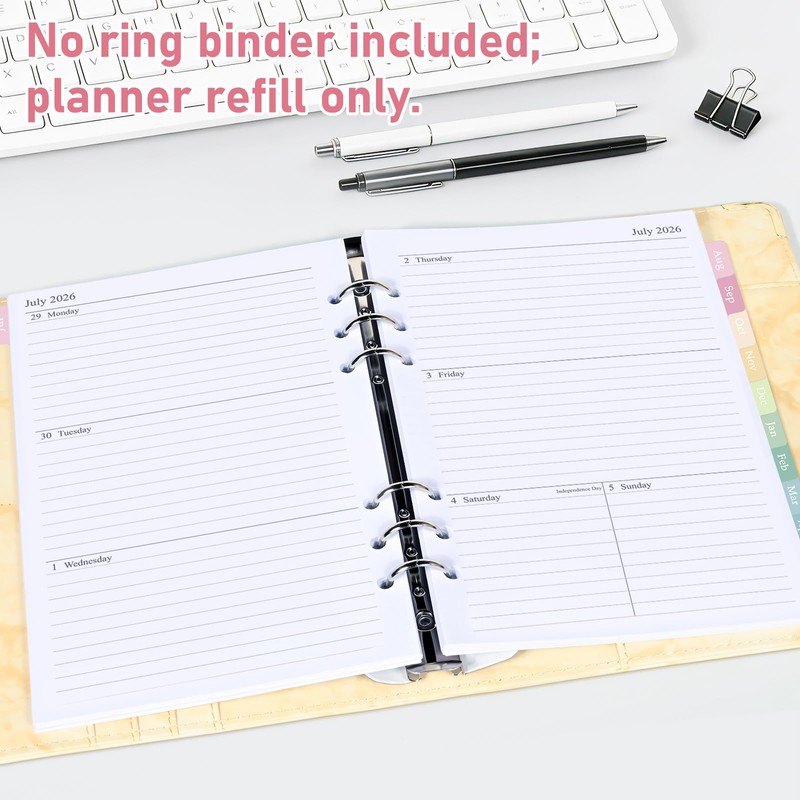 2026-2027 Weekly & Monthly Planner Refill for 6 Hole, 5.5"x8.5"
