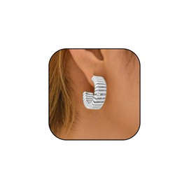 Chunky Gold Hoop Earrings for Women Trendy Gold Silver C Shaped Twist Stud Earrings Open Hoops Earrings Gold Statement Earrings Lightweight Gold Jewelry for Girls Gift