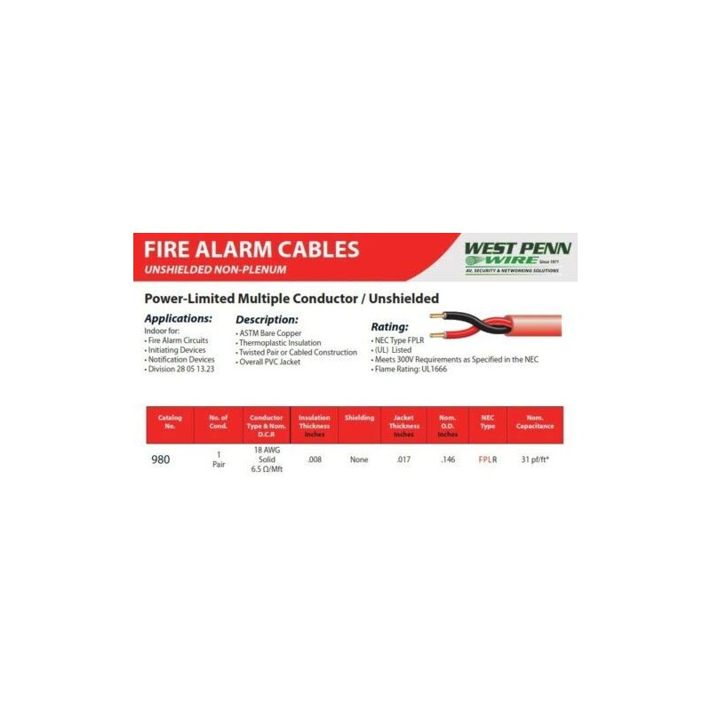 West Penn Wire 980RD - 18 Awg / 2 Conductor