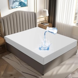 DUNSOO Mattress Protector 200 x 200 cm, Waterproof and Breathable, Incontinence Pad Washable, Hygienic Anti-Mite Mattress Cover (White, 200 x 200 cm)