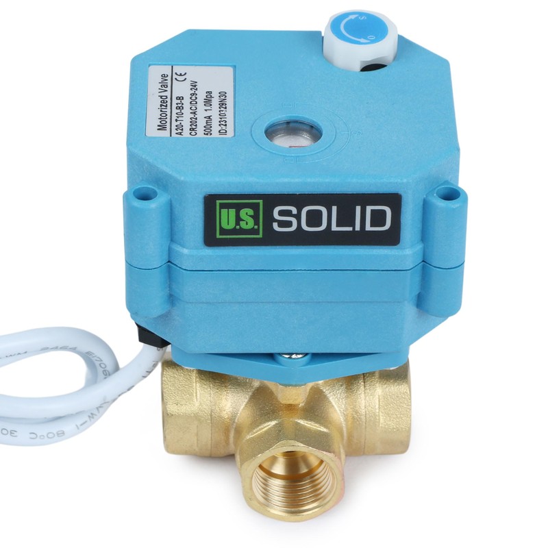 U.S. Solid 3-Way Brass Motor Ball Valve, Heavy Duty Versatile