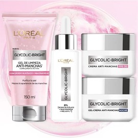 L'ORAL PARIS SKIN Kit Anti Manchas Glycolic Bright: Srum 30ml Crema Da/Noche 50ml Gel Limpiador 150ml