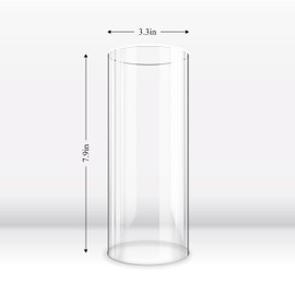 D-3.35", H-7.87" Large Candle Holder Glass Cylinder for Hurricane & Pillar - Round, Clear Candle Taper Ended Protector with Open Both Ends for Lamp Shade Replacement, Tealight, Christmas (1PC)
