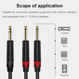 tunghey 1/4 inch TRS Stereo Y Splitter Insert Cable, Gold Plated Copper Shell 6.35mm 1/4 inch TRS Male to Dual 6.35mm 1/4 inch TS Male Mono Breakout Cable, Audio Cord (2m)