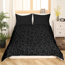 Leopard Print Kids Duvet Cover Set King Size,Abstract Cheetah Skin Texture Bedding Set,Girls Boys Women Room Decor,Rustic Farmhouse Retro Comforter Cover,Black Noble Quilt Cover,2 Pillowcases