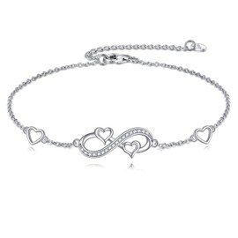 VONALA Infinity Anklet for Women Sterling Silver Cubic Zirconia Infinity Heart boho Anklets Jewellery Gifts for Women Girls