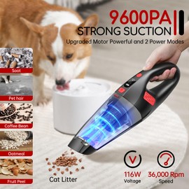 BSRCO Handheld Vacuum Cordless, 9.6 Kpa Portable Car Vacuum Cleaner, HEPA Filtration, 16.9 oz Dust Cup, Lightweight 2 lbs, Low Noise <75dB, Dual-Function Crevice and Sofa Brush, 25-Min Battery Life