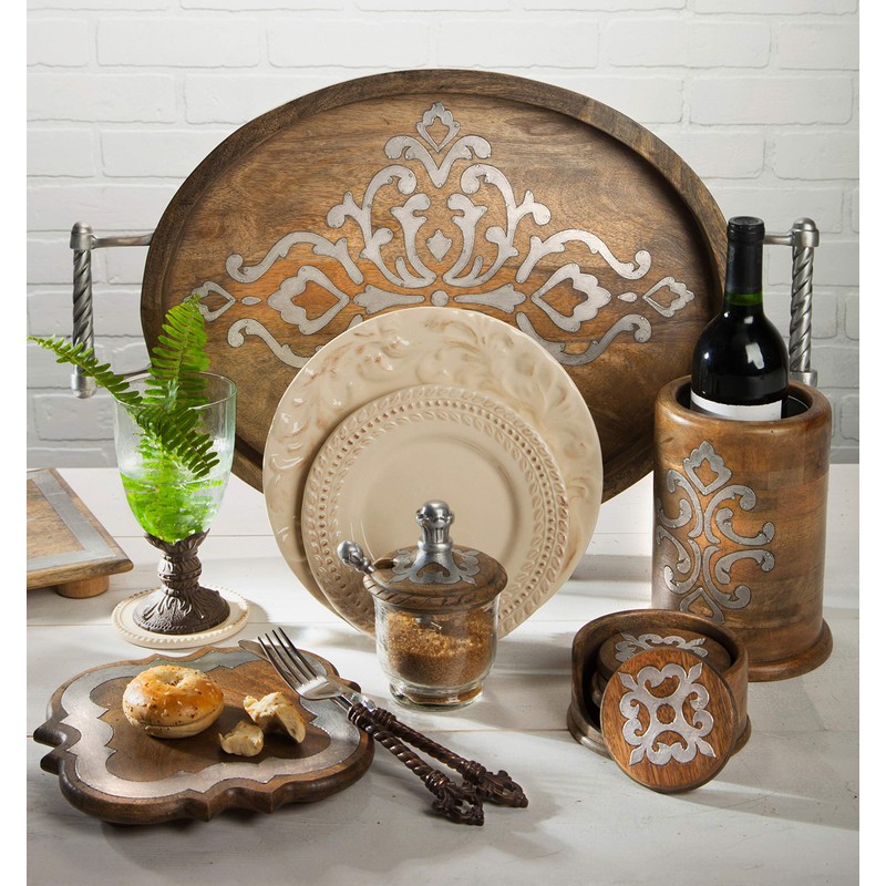8.25-Inch Tall Wood and Metal Inlay Heritage Collection Utensil Holder