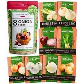 8 Onion Seeds for Planting - 1600 Heirloom Onion Seeds - Green Onion, Sweet Onions, Vidalia, Spanish, Yellow and Red Onion Vegetable Seeds for Planting and More