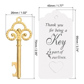 PATIKIL Vintage Key Bottle Openers, 10 Pcs Wedding Party Favor Souvenir Gift Set with Thank You Tag, Key Chains for Guests, Golden, White