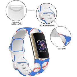 BOSPFJG Sport Bands Compatible with Charge 6 /Charge 5 for Women Men,Soft Waterproof Replacement Straps Wristbands for Charge Advanced Fitness Tracker(A Lot Of Baseball Balls On Blue Background)