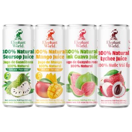 ELEPHANT WORLD 100% Natural Juices | Assorted Superfruits | Soursop-Mango-Guava-Lychee | NO Sugar added | NOT From Concentrate | NON GMO | 12 Pack, 320 ML Each