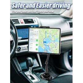 LYFICCS Tablet Holder for Car, Ultra-Durable Metal Car Cup Holder Tabetl Mount, Tab Holder Cup Holder with 360° Rotating Arm Fit for 4.7-13" iPad Pro/GPS/Galaxy Tab/Fire HD/iPhone Series & Phone