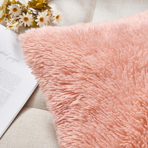 NordECO HOME Pack of 2 Faux Fur Pink Cushion Covers