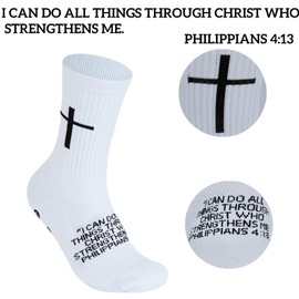 Meudid 6 Pairs Cross Grip Soccer Socks for US 6-13 - Anti-Slip Christian Socks with Bible Verse, Jesus Sports Sock for Football Training