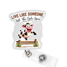 Cow Nurse Badge Reel, Funny Retractable ID Holder for CNA RN LPN, Cute Animal Badge Clip for Teachers, Students, Office, Badge Reel Nursing Accessory for Healthcare Workers and Farm Animal Lovers
