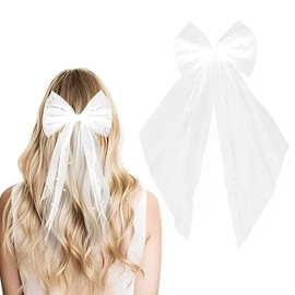 HABNI Brautschleier Kurz, JGA Schleier Braut mit Perlen und Haarspange Weißer Elegante Tüll, Haarschleife Braut Schleier Softtüll für Junggesellenabschied Hochzeit Damen Mädchen Party Haarschmuck