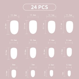 Tavvke 24 Pcs French Tip Press On Nails, Nude Pink Gradient Glitter Stick-On Fake Nails, Short Almond Full Cover False Nail for Women and Girls
