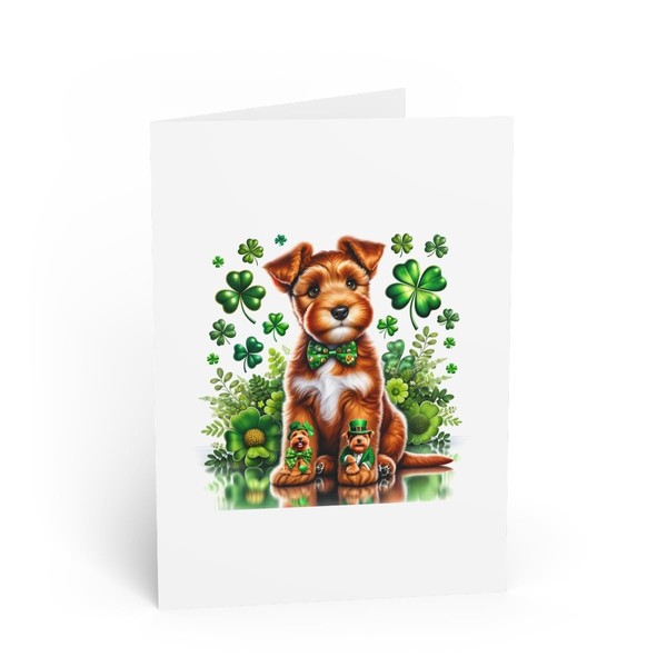 DistinctInk Greeting Card/Note Card - Irish Terrier puppy St. Patrick's