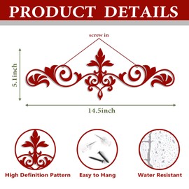 Pinetree Art Elegant Metal Scroll Wall Art, Black Vintage Boho Wall Decor, Decorative Fleur-De-Lis Pattern, Rustic Farmhouse Wall Sculpture for Living Room, Bedroom, Above Door - Gift for Friend (Red)