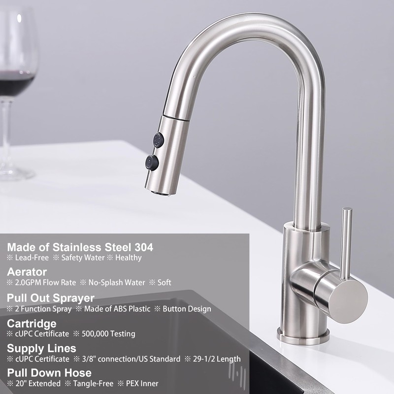 Bar Faucet with Pull Out Sprayer Single Hole, JXMMP Single