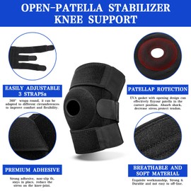 UZSUZZ Knee Support with Open-Patella Design, Adjustable Knee Brace Support for Men Woman with 3 Elastic Straps & Side Stabilizers, Knee Brace for Joint Pain, Arthritis, Running, Recovery