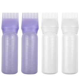 ELANE 4 Pack Root Comb Applicator Bottle,Oil Comb Applicator for Hair Dye Shampoos Hair Salons (2 purple + 2 white)
