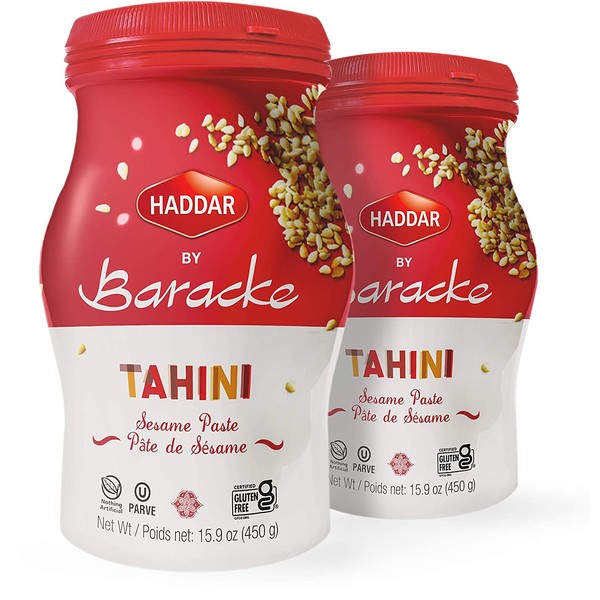 Haddar by Baracke 100% Pure Ground Sesame Tahini 15.9oz Jar (2 Pack) Just One Ingredient, Gluten Free, Vegan, Keto Friendly, Kosher For Passover (Kitniot)