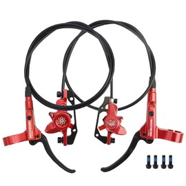 ThinkTop Bike Hydraulic Brake Kit 2 Piston, MTB Bicycle Oil Pressure Dual Piston Driving Disc Brake Set, Left (Front) 800/Right (Rear) 1400mm (Red)