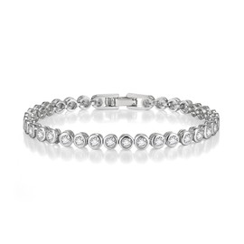 BriLove Wedding Bridal Bracelet for Brides, 3mm Round Cubic Zirconia Classic Tennis Bracelets Jewelry Christmas Wedding Birthday Gifts for Women Clear Silver-Tone