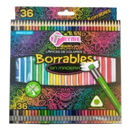 Lapices De Colores Borrables Tryme Sin Madera Caja C/36 Pzs