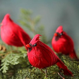 Package of 12 Bright Red Artificial Cardinal Birds with Clips