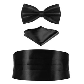 BESPORTBLE 3PCS Cummerbund Bow Tie Set for Men, Silk Cummerbund Pretied Bow Tie Pocket Square Cufflinks Cummerbund Bow Tie Set for Men, Silk Cummerbund Pretied Bow Tie Pocket Square Cufflinks