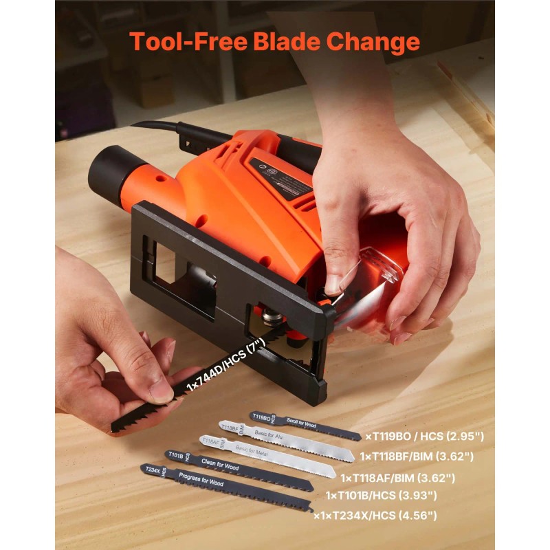 6.5 Amp 3000 SPM Blade Speed Electric Jigsaw 6pcs Blades
