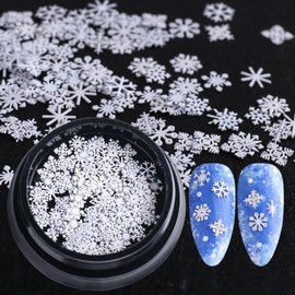 Snowflake Sequins Nail Art Glitter 3D Holographic Christmas White Snowflake Sparkly Flakes Design Nail Art Decorations Winter Xmas Nail Sticker Decals Manicure DIY Crafts 1 Grid