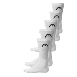 HEAD Unisex All Sports Crew Socks (Pack of 5), White, 35 - 38