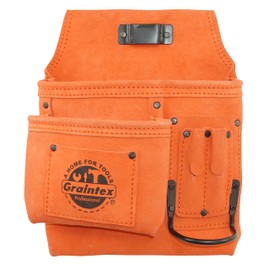 Graintex SS2572 :: 5 Pocket Left Handed Nail & Tool Pouch Orange Color Suede Leather for Constructors, Electricians, Plumbers, Handymen