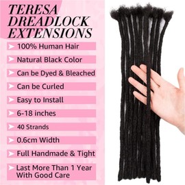 Alaleibaby 0.6cm Thickness 6-18 Inch 40Strands 100% Real Human Hair Dreadlock Extensions for Man/Women Full Head Handmade Permanent loc Extensions Bundles Can Be Dyed (1B, 14 Inch (Pack of 40))