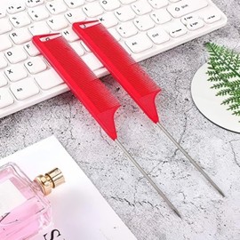 Patelai 12 Pcs Rat Tail Comb for Parting Braiding Hair Carbon Fiber Heat Resistant Teasing Comb Stainless Steel Pintail for Pressing Teasing Hair Styling Salon Hairdressing Home(Red)