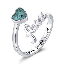 Kootwo Faith Ring 925 Sterling Silver Turquoise Rings Adjustable Statement Ring Turquoise Jewelry Gifts for Women