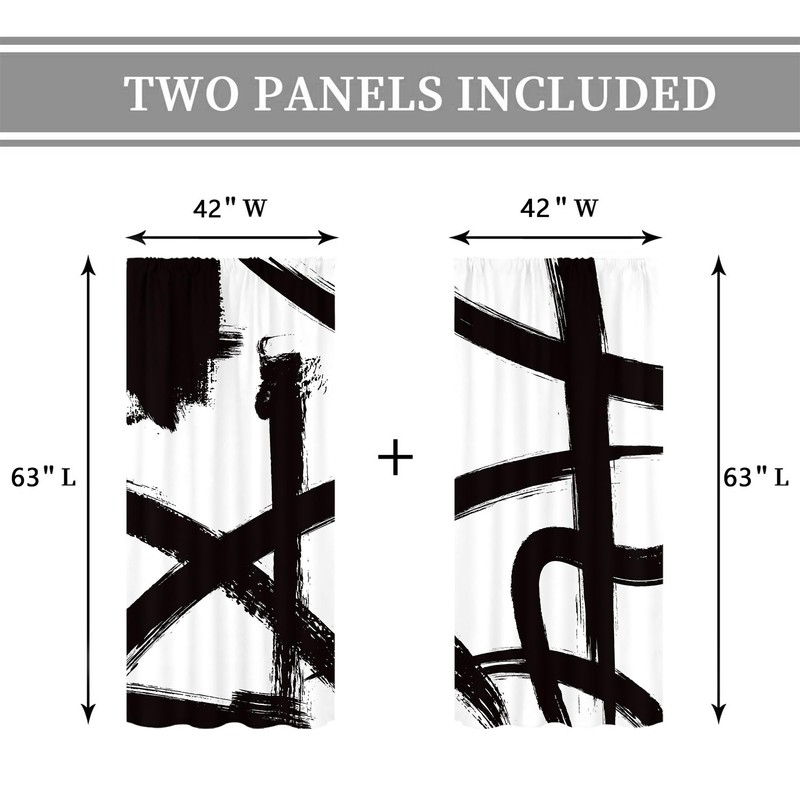 Black White Abstract Modern Geometric Living Room Bedroom Window Curtains