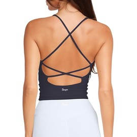 Danysu Spring Tops for Women Longline Sports Bras Workout Tops for Women Light Support Strappy Padded Yoga Top V Neck Charcoal Grey S
