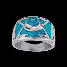 Mainland Silver Size 7 -Sterling Silver Turquoise Southwestern Arrow Band, Handmade Oval...